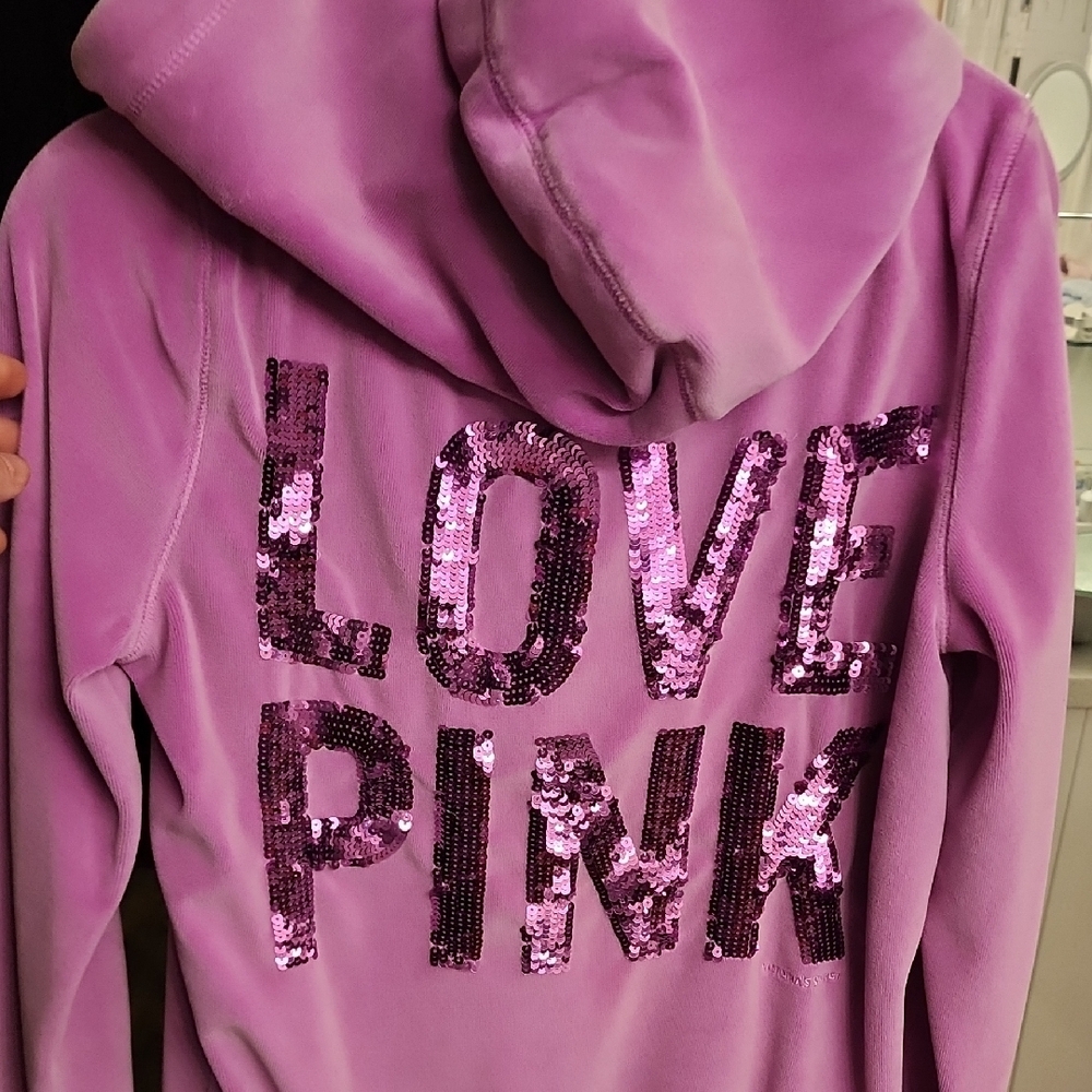Victoria's Secret Pink VELOUR Zip-Up Hoodie Absolutely Beautiful Lilac 💜 - Picture 8 of 12